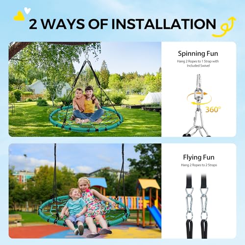 image for PACEARTH 40” Spider Web Saucer Swing for Kids & Adults Max 700LBS He