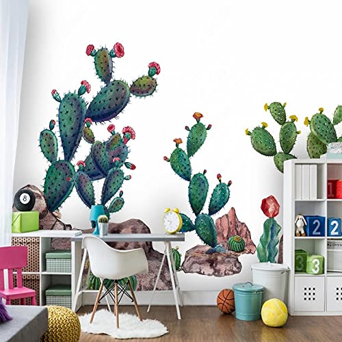 FRTMWallpaper Fotomurales Decorativos Pared 3D Verde Planta Cactus 140X70Cm Fotomurales 3D Foto-Mural Papel Pintado Impermeable De Pvc Autoadhesivo ​Sala De Estar Dormitorio Tv Fond