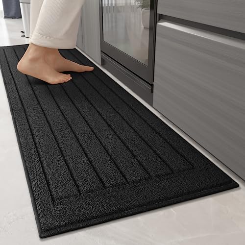 Color G Kitchen Runner Rug Non Skid Washable, Kitchen Mats for Floor in Front of Sink Absorbent, Black Kitchen Mat Runner 17”x59“