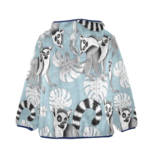 Lemur and Leaf Pattern Print Toddler Fleece Jacket Girl Boys Hooded Fleece Jacket Coat Warm Outwear Zip-up 3-10T2