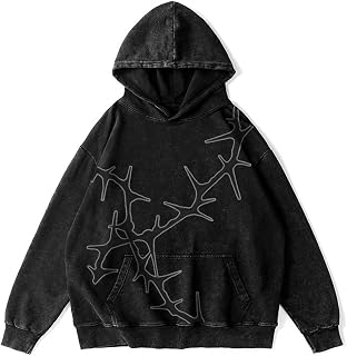 Unisex Y2K Graphic Hoodies Mens Oversized Vintage Hoodies Acid Washed Sweatshirt Casual Streetwear
