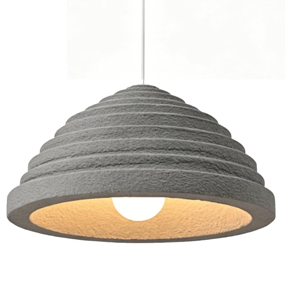 ESIYUVO 23.6in Large Size Pendant Light Modern Wabi-Sabi Hanging Lamp Rippled Cone Chandelier High-Density Polystyrene Lighting Fixture for Bedroom Living Room Kitchen Island Dining Room Hallway