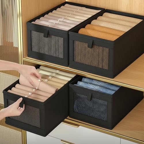 Image of JD FRESH Foldable Cloth Cover Storage Box /Wardrobe Clothes Organizer /Storage Basket /Space Saving Storage /Collapsible Clothes Organizer /Cupboard Storage Boxes for Shirts, Pants (Black Pack of 1)