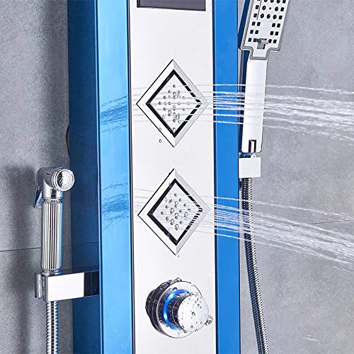 Panel de Ducha Termostático con LED, Sistema Multifunción para Ducha con Pantalla Digital y 5 Salidas de Agua, Color Azul miniatura 6