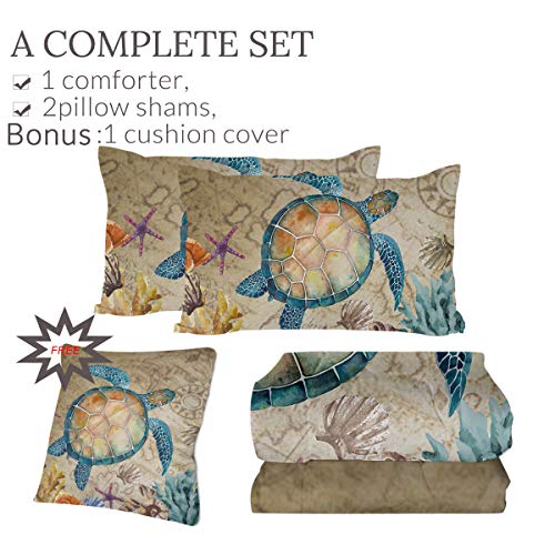 Sleepwish Sea Turtle Comforter Set Watercolor Vintage Map Bedding With Comforter 4 Pieces Sealife Bed Set For Adults Men Teen Boys (King) #TOP2