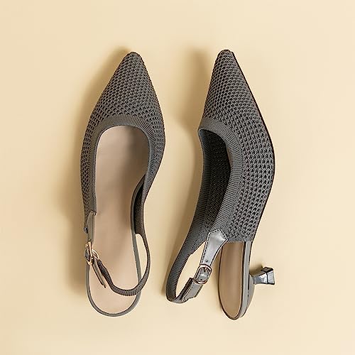 Image of youngshow Women's Slingback Kitten Heels for Work | Knit, Low Heels, Elastic Back Strap, Slip on, Pumps for Office, Wedding, Party
