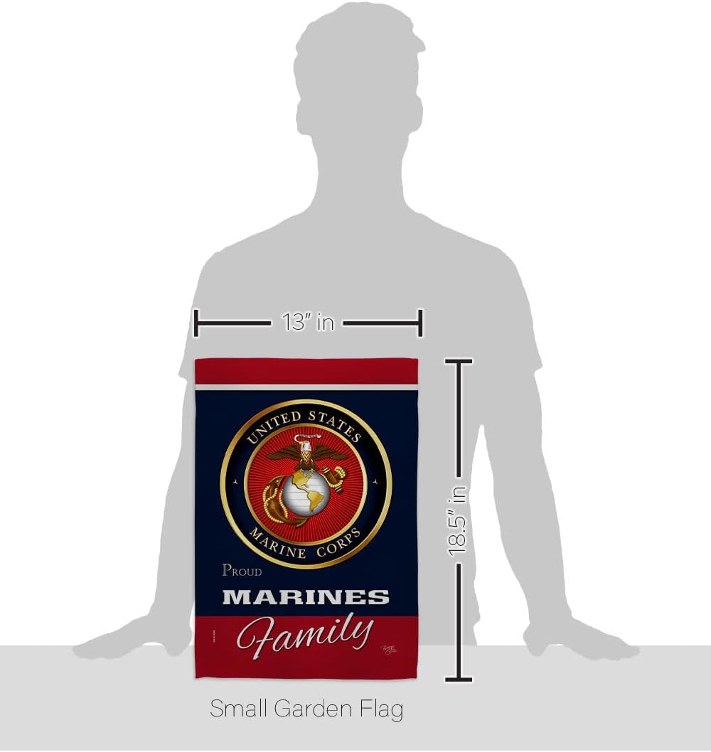 Marines Proudly Family Garden Flag - Set with Stand Armed Forces Marine Corps USMC Semper Fi United State American Military Veteran Retire Official - House Yard Gift Double-Sided 13 X 18.5