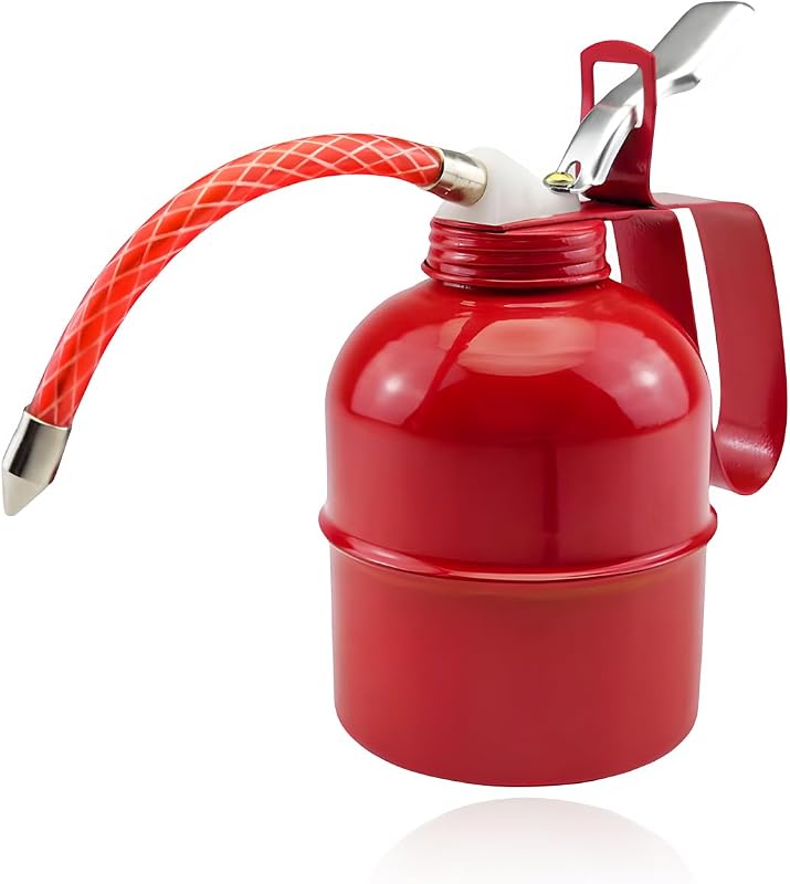 Oil Can, 12 OZ (400ML) Metal Pump Can Pistol Type Oiler with Flexible Spout, Thumb Lever Pump Handle Manual Oiler Spray Can Oil Squirt Can, Universal Car Accessories (400ML)