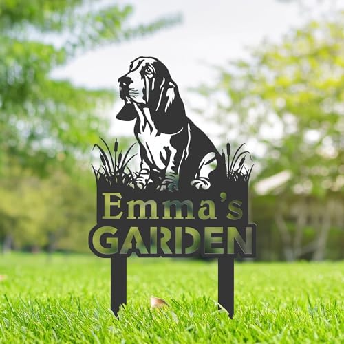 Hxgztrzii Custom Basset Hound Memorial Garden Stake, Pet Headstones for Dogs, Dog Grave Markers Outdoor, Basset Hound Sign Remembrance Stake, Dog Loss Memorial Plaque, Garden Decor