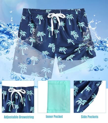 ZenGents Boys Swim Trunks Size 10-12 Palm Tree Swim Shorts with Compression Liner Swimsuit Teen Boys Bathing Suit Size 10-12 Swimming Trunks for Kids — view 4