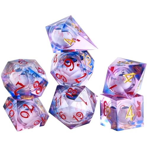 OriCraft Lot de 7 dés D20 « Evil Eye » - Yeux mobiles - Dés DND avec œil mobile à l'intérieur des coins pointus - Dés polyédriques pour jeu de rôle - Dés D20 pour Halloween - Rouge