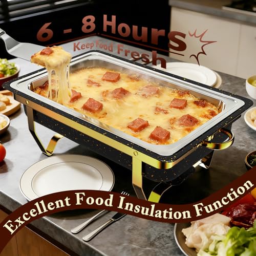 Image of Amhier 9Qt Chafing Dishes for Buffet, 4 Pack, Black | Multi-Size Food Pans, Maifanite Coating, Resisting Scratches & Stains, Foldable Frame, Stainless Steel, For Parties, Weddings