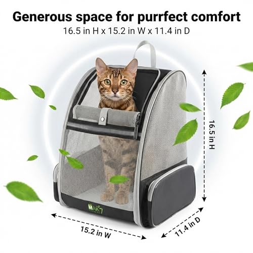 Image of MAK7 Pet Carrier Backpack for Cats & Dogs | Breathable Mesh Design, Lightweight Travel Bag for Small Pets | Wide Strap, Foldable | Cat Carrier, Dog Carrying Bag (ONLY Black-Grey)