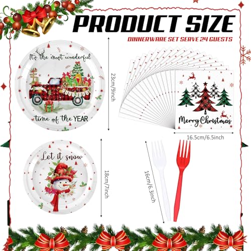 Umigy 96 Pcs Christmas Paper Plates and Napkins Set Let Is Snow Snowman Disposable Paper Plates Napkins Forks White Round Disposable Dinner Tableware for Xmas Party Supplies Table Decor, Serve 24 – Image 4