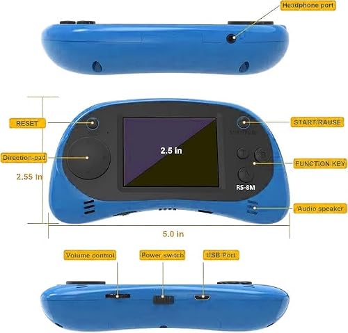 E-MODS GAMING Kids Handheld Games 16 Bit Retro Video Games Console with 220 HD Electronic Games - 2.5\'\' LCD Portable Travel Games Entertainment Gifts for Boys Girls Ages 4-12 (New Blue)