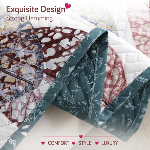Image of HOKIPO 'Homehues Series' Printed Quilted 5 Seater Sofa Cover Set - Washable 3+2 Sofa Cover Mat | Multicolor Linden Leaf (IN-807 + IN-809 - D7)