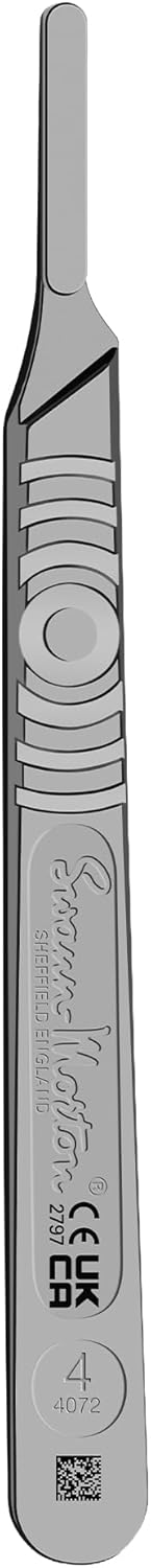 Swann Morton Scalpel Handle No. 4 - Stainless Steel Holder for Blades 18, 19, 20, 21, 22, 22A, 23, 24, 25, 25A, 26, & 27, Surgical Knife Handle, Medical Grade, Tool for Hobby & Professional Use