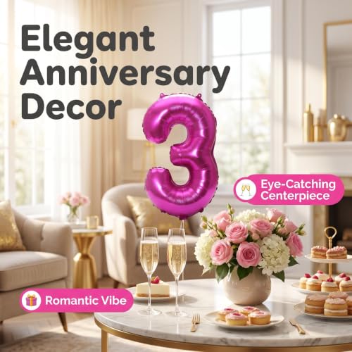 Image of YPSelected 32 Inch Large Foil Helium Number Balloon Birthday Wedding Party 0-9 (Rose Red, 3)