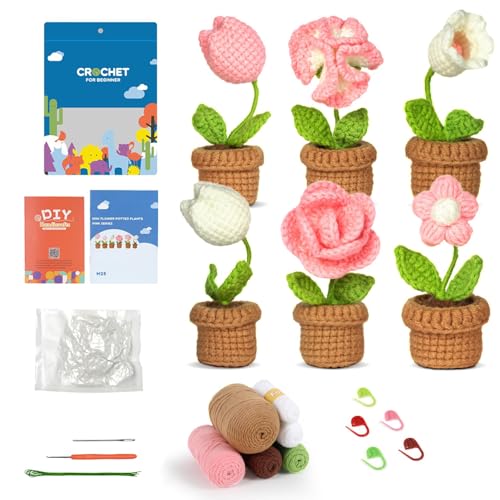 مجموعة كروشيه للمبتدئين من دوماما: مجموعة من 6 قطع مع خيوط و...