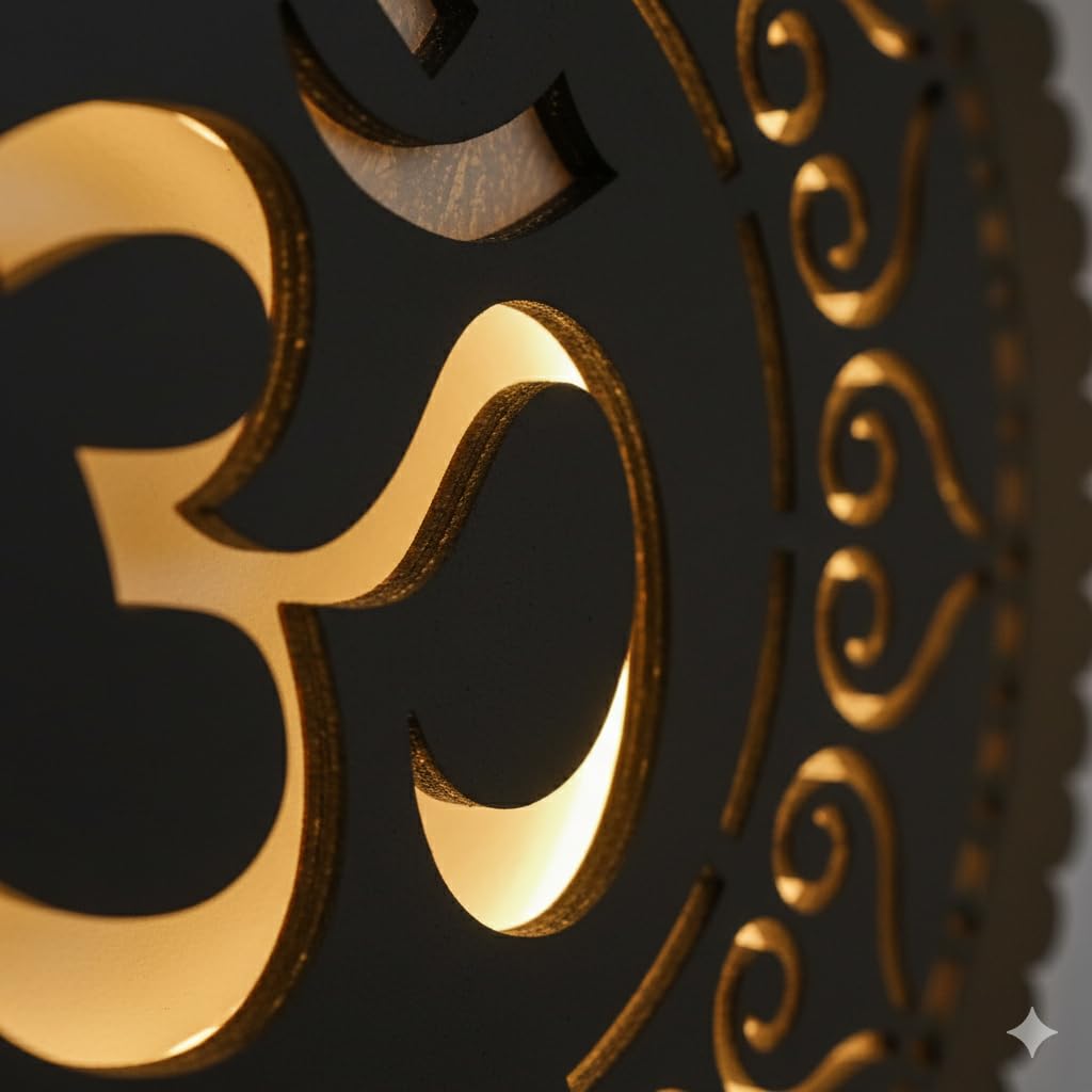 LASER ART Om Wall Backlit | Spiritual Wall Hanging Decoration | Divine Wall Decor Item for Living Room, Bedroom, Office, Temple and Meditation Room | Vastu Decorative Wall Art with LED Light 1