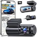 GKU 4K+4K Dash Cam Front and Rear, STARVIS 2 Sensor, 5.8GHz WiFi 6 Up to 20MB/s Download, HDR Night Vision, Dash Camera for Cars with GPS, Voice Control, 24/7 Parking Mode, 128GB Card Included