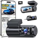 GKU 4K+4K Dash Cam Front and Rear, STARVIS 2 Sensor, 5.8GHz WiFi 6 Up to 20MB/s Download, HDR Night Vision, Dash Camera for Cars with GPS, Voice Control, 24/7 Parking Mode, 128GB Card Included