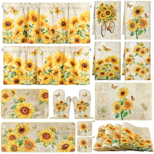 16 Pcs Sunflower Kitchen Decor Set Sunflower Kitchen Towels and