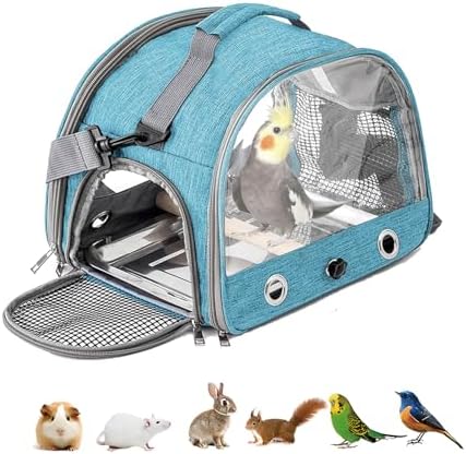Jaula De Viaje para Pájaros con Percha Y Bandeja, Bolsa De Transporte para Pájaros, Transportador Portátil para, Bolsa De Viaje para Loros, para Periquitos y Loros Pequeños, Azul