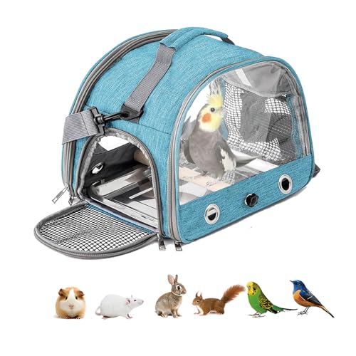 Jaula De Viaje para Pájaros con Percha Y Bandeja, Bolsa De Transporte para Pájaros, Transportador Portátil para, Bolsa De Viaje para Loros, para Periquitos y Loros Pequeños, Azul
