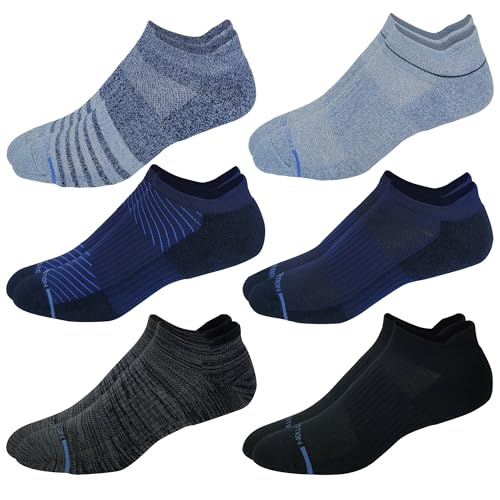 Dr. Motion 6 Pairs pack Mens Low Cut Cushioned Breathable Compression Ankle Socks with Arch Support (Assorted B)