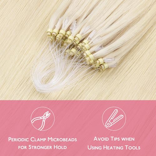Image of WENNALIFE Microlink Hair Extensions Human Hair, 50g 50s 14 Inch Platinum Blonde Remy Micro Bead Hair Extensions Real Human Hair Micro Link Micro Loop Straight Microlinks