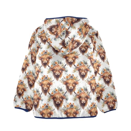 Cute Highland Cow Pattern Boys Fleece Coat,Children's Zip-Up Hoodie Jacket,Baby Warm Fashion Outerwear 3-10T,A1133202