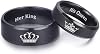 LAVUMO King and Queen Rings for Couples - 2pcs His Hers Stainless Steel Matching Ring Sets for Him and Her - Promise Engagement Wedding Band Black Comfort Fit