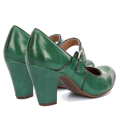 Image of SHODENSE Women Vintage Chunky High Heel Mary Jane Shoes Round Closed Toe Ankle Strap Dress Sandals 3 inch Block Heels Mary Jane Lolita Pumps Two-Toned Patchwork Buckle Office Lady Wedding Retro 4-11 M US