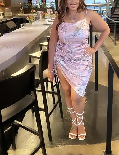 Image of Club Dress Sexy Dress for Women Wedding Party Birthday Cocktail Spaghetti Strap Satin Side Ruched Midi Mini Dress