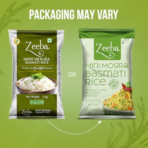 Image of Zeeba Mini Mogra Basmati Rice 5 Kg, Ideal for Khichdi, Kheer & Daily Meals (Cooked length upto 11mm*)