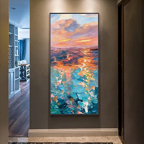 Peinture abstraite pour habiller grand mur vide salon bleu 3D