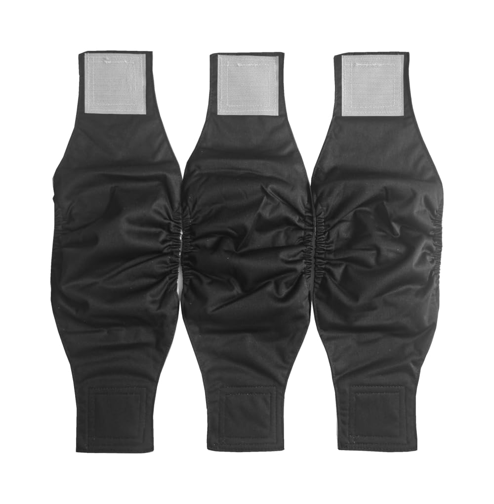 JUTESK Washable Male Dog Diapers (3pack) of Durable Doggie Diapers (Black, S, 3, count)