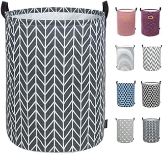 Caroeas 18.0-Inches Thicken Laundry Basket, Waterproof Large Laundry Basket Drawstring Closure, Collapsible Laundry Basket Soft Leather Handles, Laundry Hamper Easy Storage, Clothes Hamper(Grey Arrow)