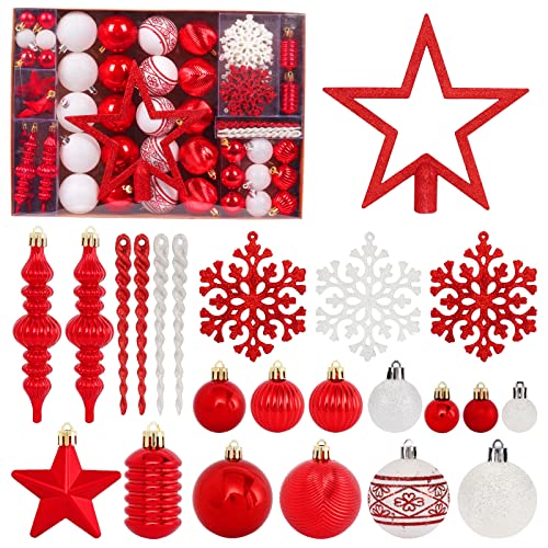 Weihnachtsbaumschmuck-Set, 78 Stück, Weihnachtsschmuck, Dekorationen für Weihnachtsbaum, rot, weiß, Weihnachtskugel-Ornamente, bruchsicher, Party, Urlaubsdekoration Cover
