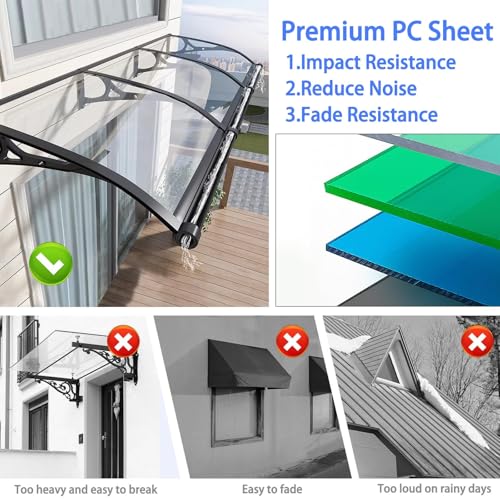 Auvent de porte marron 100 x 300 cm en polycarbonate avec support aluminium