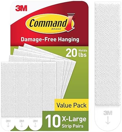 Command 20 Lb XL Heavyweight Picture Hanging Strips, Damage Free Hanging Picture Hangers, Heavy Duty Wall Hanging Strips for Living Spaces, 10 White Adhesive Strip Pairs