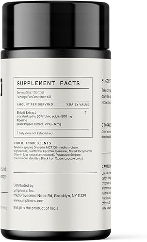 Miniatura 2 de Shilajit Softgels Extracto de resina del Himalaya + piperina  Fórmula adaptogénica de energía y enfoque  Complejo de ácido fúlvico de 500 mg  60