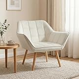 HOMCOM Butaca de Salón Moderna, Sillón Lectura Tapizado en Terciopelo con Patas de Madera, Fácil Montaje, Sillón Relax para Sala de Estar, Dormitorio y Balcón, Crema