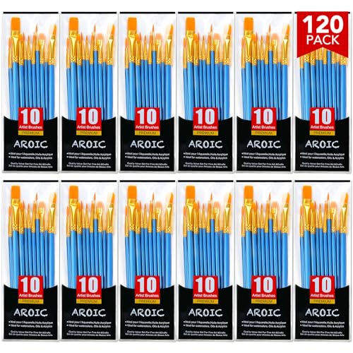 AROIC Acrylic Paint Brush Set, 12pack/120pcs Nylon Hair Paint Brushes, for Oil Painting Rock Body Painting, Artist Amateur Craft Paint Brushes Supplies, Children Adult Painting Small Paint Brush Set.