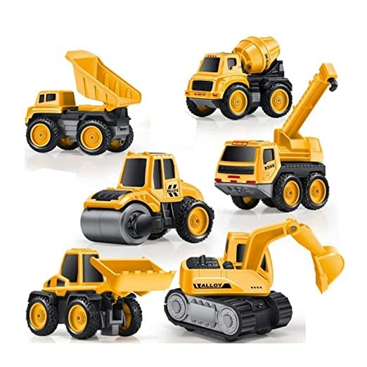 MANVI Metal car Team for Kids, Engineering Automobile Construction Car Toys Set for Children, Road Roller Forklift Mixer Truck Transporter Truck Machine Construction Toys for Kids