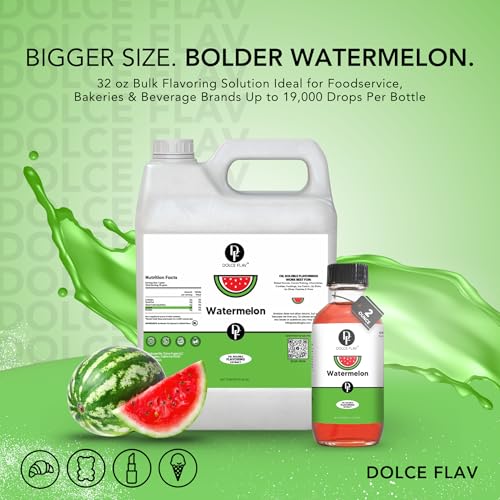Image of Dolce Flav Watermelon Extract 1 Gallon - Kosher, Sugar-Free, Concentrated Juicy Watermelon Flavoring for Baking, Chocolates & Desserts, Includes Measured Dropper