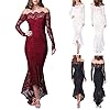 HHWY Avondjurken elegant voor bruiloft lange partyjurk vrouwen sexy effen lange mouwen schoudervrij slim fit kanten jurk dames maxi-jurk dames elegante feestelijke bruiloftsjurk prinses dames kant