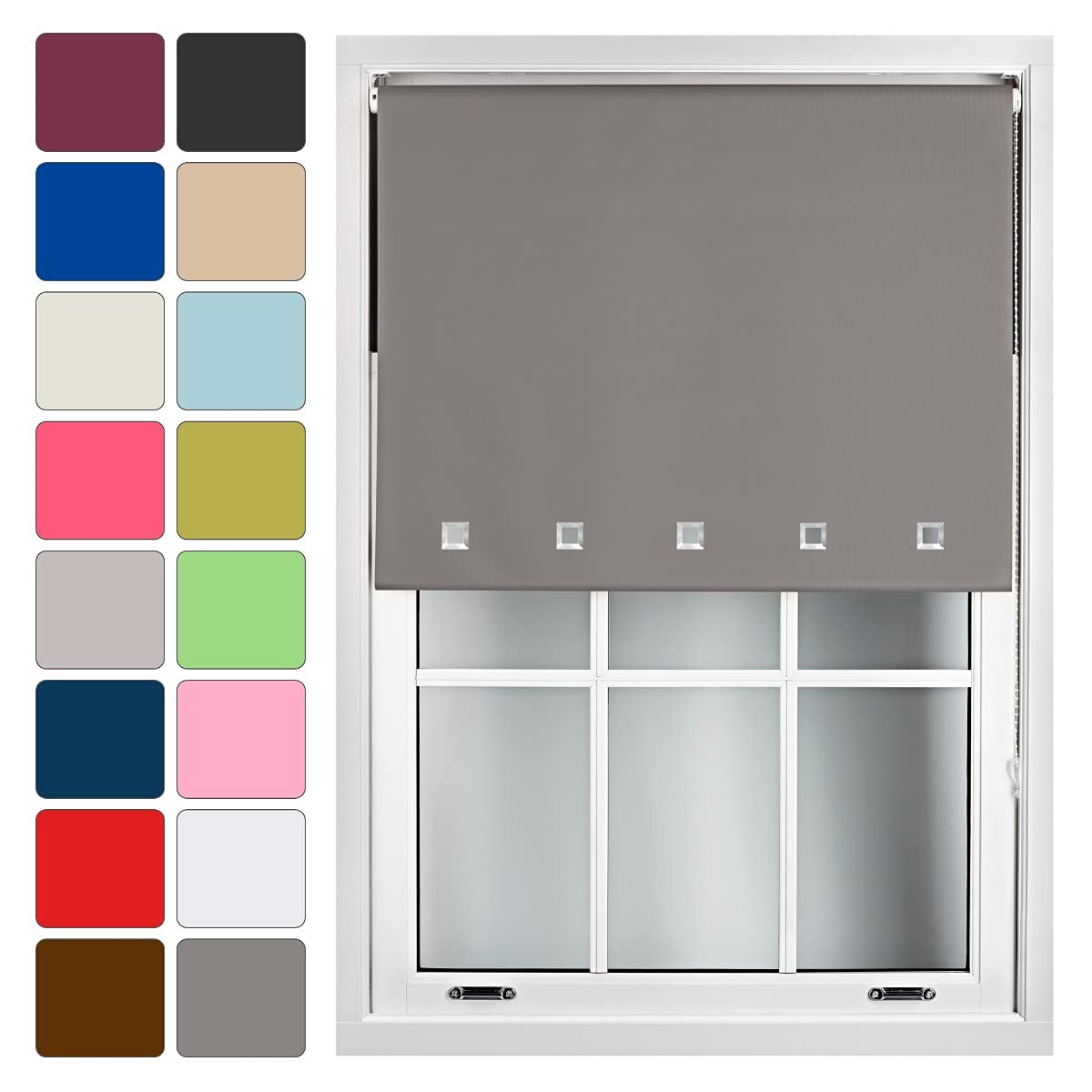 Furnished Dark Grey Blackout Blinds Roller Shade Window Blind With Chrome Square Eyelets Customized Width Made To Measure, 240Cm X 165Cm
