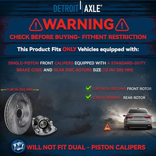 Image of Detroit Axle - Brake Kit for Chrysler Town & Country Dodge Grand Caravan Routan, Drilled Brake Rotors Ceramic Brake Pads & Front Brake Calipers : 11.89'' inch Front and 12'' inch Rear Rotor